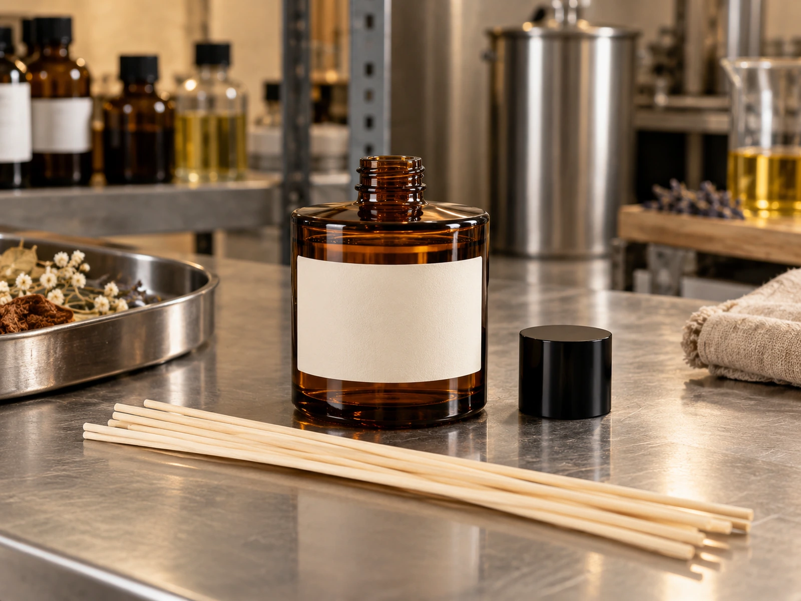 Custom reed diffusers with bottles, caps and natural reeds