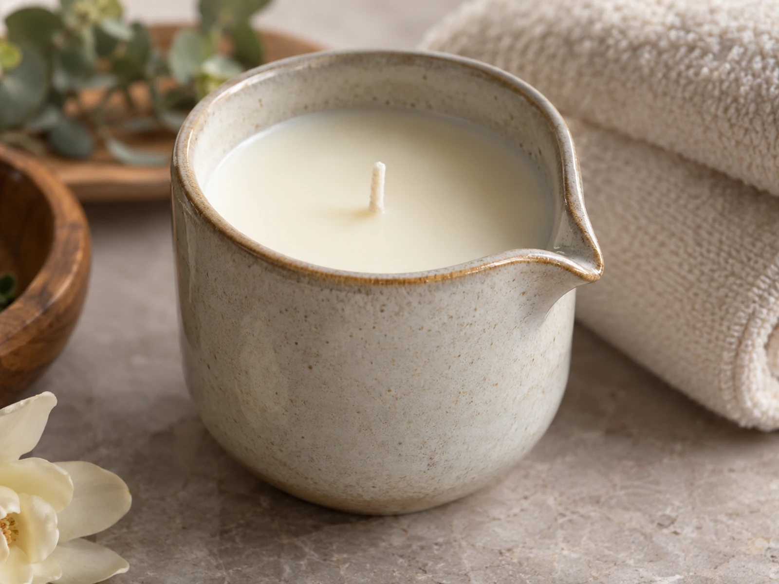 Massage oil candles in tins and ceramic vessels with pouring spouts 6